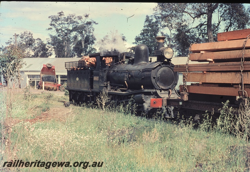 T04550
Sate Saw Mills loco SSM No.2 hauling a loaded timber train, 
