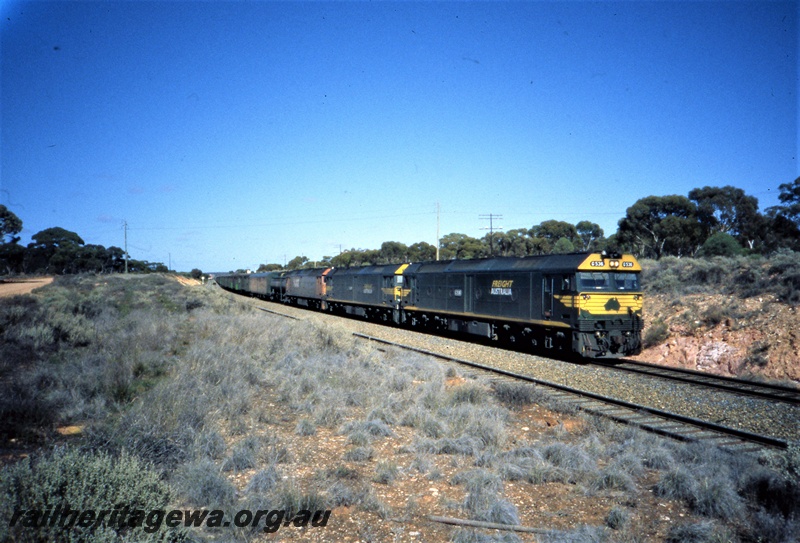 T05429
Freight Australia G class 536, and two other diesel locos, triple heading freight train, , West Kalgoorlie yard, EGR line
