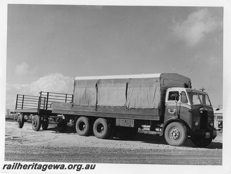 P00278
Railway Road Service Albion truck with trailer, side and front view.
