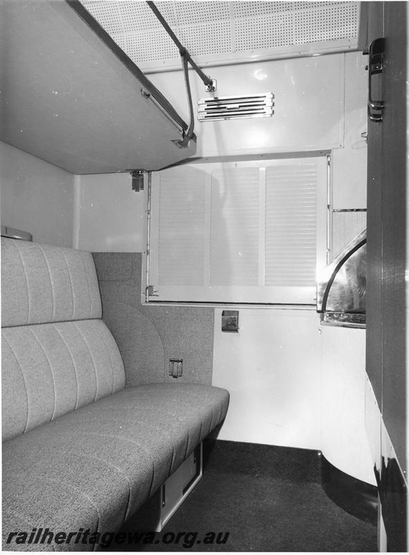 P00307
AH class carriage, internal view of a compartment showing wash basin.
