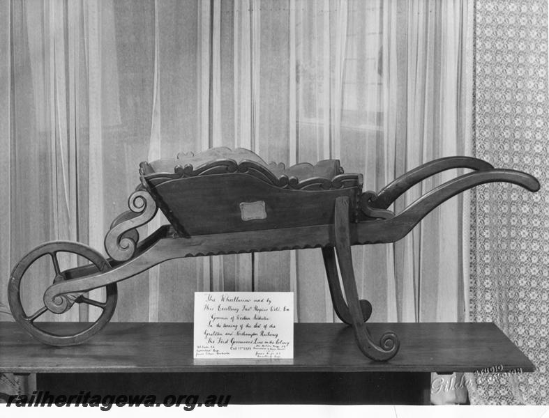 P00404
Ceremonial wheelbarrow used by Governor Weld on the 