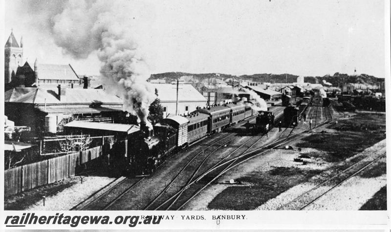 P00672
Station yard, Bunbury, looking west, with passenger train in view, same as P5806
