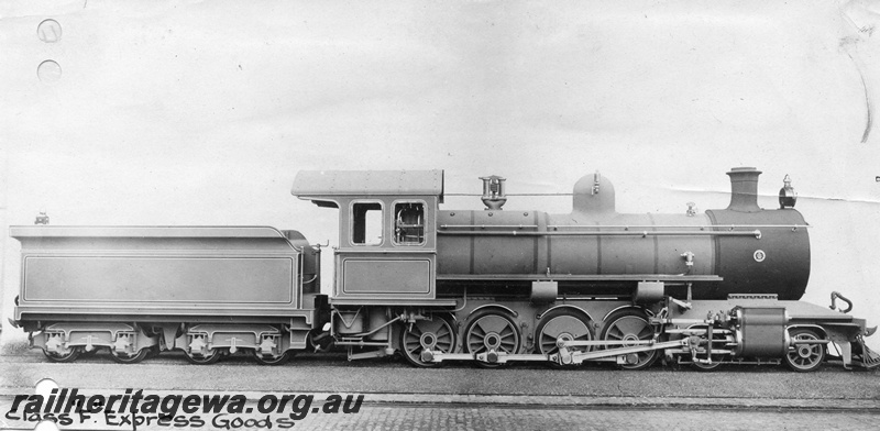P01449
F class steam loco, side view, lined out in photographic grey livery, early view
