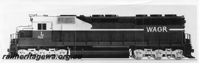 P01462
L class 251, model of in a mock up livery, side view.
