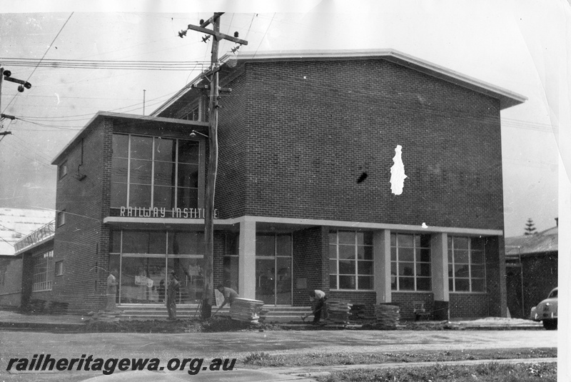 P01510
Railway Institute building, Bunbury, front view, under construction. (photo damaged)
