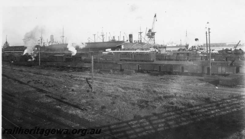 P01691
Fremantle railway yard, view from Victoria Quay looking towards North Quay with D and E sheds in the middle distance.
