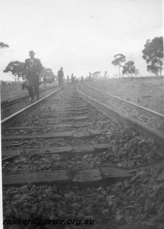 P02115
6 of 7 views of the early relaying of the track on the EGR, c1950, rails lifted from sleepers, view along the track
