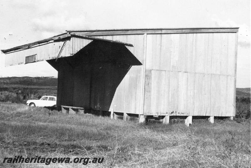 P02595
Goods shed, Bornholm, D line, front and side view, abandoned, c1970
