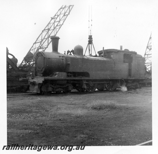 P03394
N class loco, boiler washout, Midland Junction loco shed, front and side view
