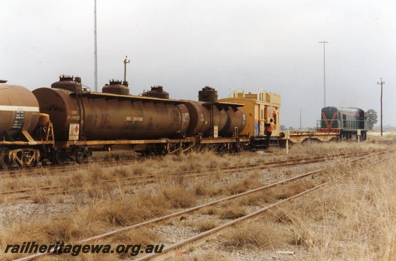 P04402
C class 1703, QUG class tank wagons, SD class 580 overhead inspection vehicle, Forrestfield, to be taken to Pemberton
