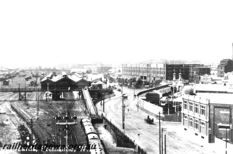 P04404
Station buildings, marshalling yard, Fremantle, elevated view looking east

