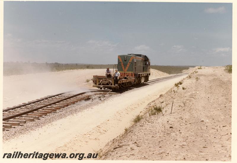 P04425
A class diesel loco. Track sled, working on the track on the Eneabba Railway, same as P0330
