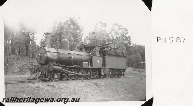 P04587
Millars loco No.58, at Jarrahdale, front and side view
