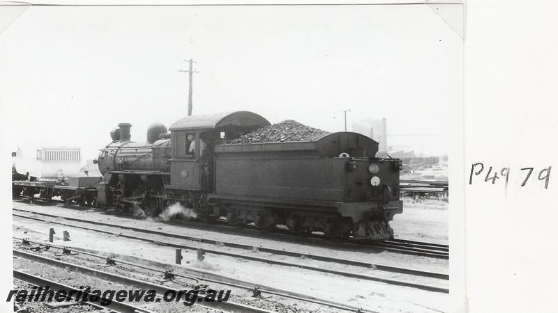 P04979
FS class 460, cowcatcher on the tender, white tail disc on the rear of the tender, side and end view, East Perth, shunting
