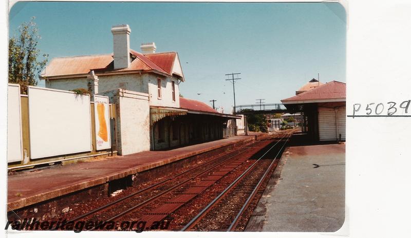 P05039
Station buildings, Claremont, looking west, during the 100th year celebrations of the Fremantle to Guildford line
