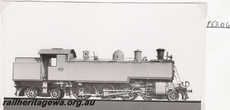 P05206
DM class 309, builder's photo, loco painted in photographic grey livery, side on view
