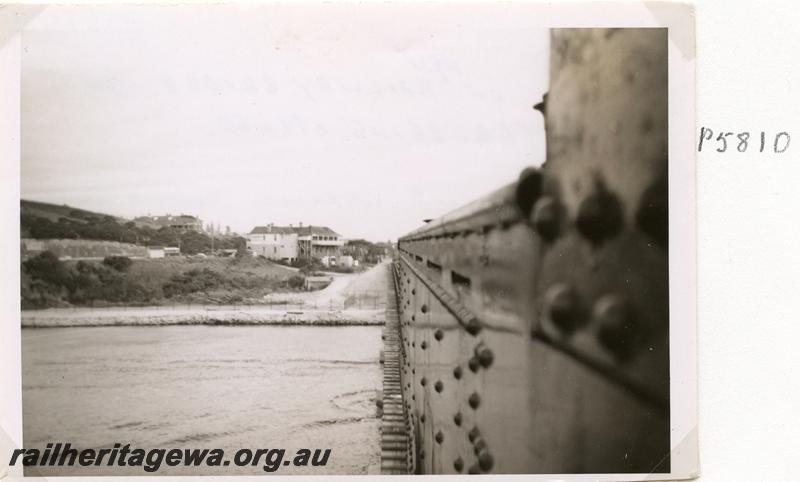 P05810
Fremantle Rail Bridge just after reopening due to collapse in July 1926, view from loco cab, looking south
