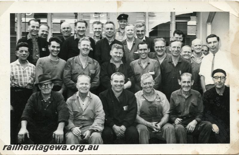 P05828
WAGR employees, Train and electric light (TEL) staff, Perth, group photo
