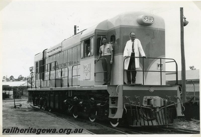 P05845
K class 201, when new at English Electric works, Rocklea, Queensland?, side and front view
