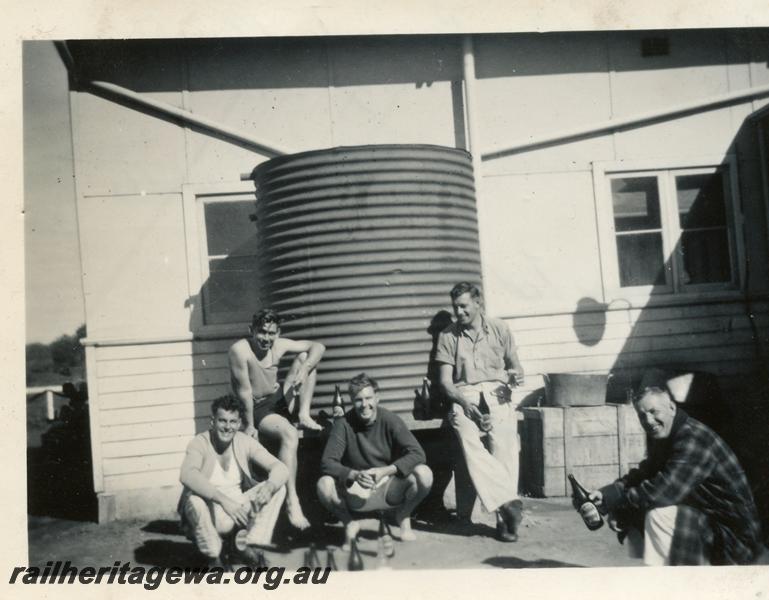 P05994
Mullewa depot staff at the barracks, (Names on rear of print)
