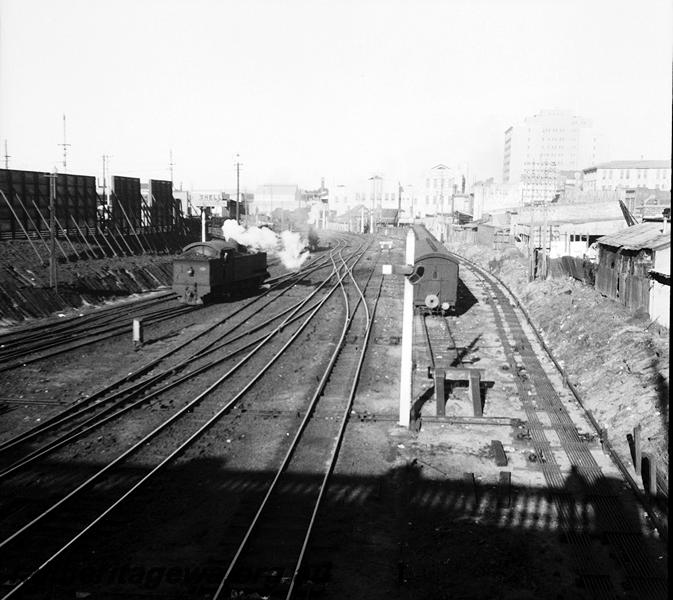 P06121
D class, trackage towards East Perth, view from Barrack Street Bridge
