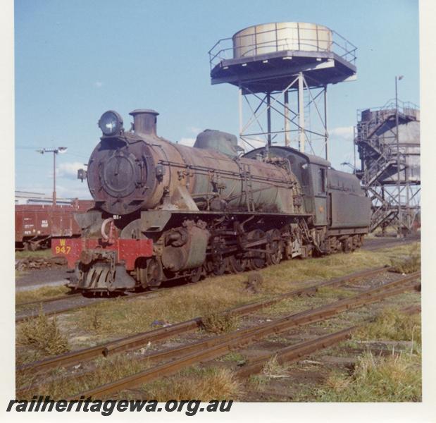 P06459
W class 947, water tower, coaling stage, Midland loco depot, front and side view
