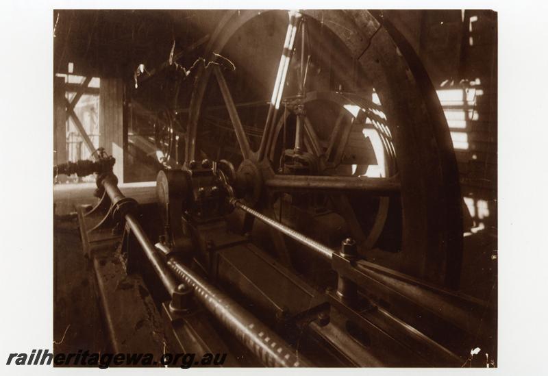 P06672
Mill, Jarrahdale, internal view showing steam engine
