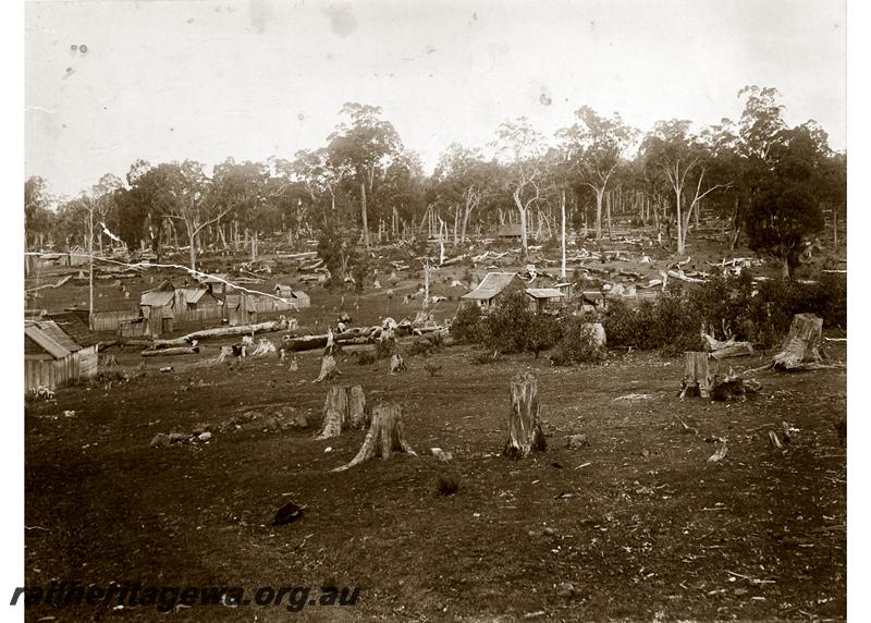 P06683
Jarrahdale, overall view of site showing workers huts
