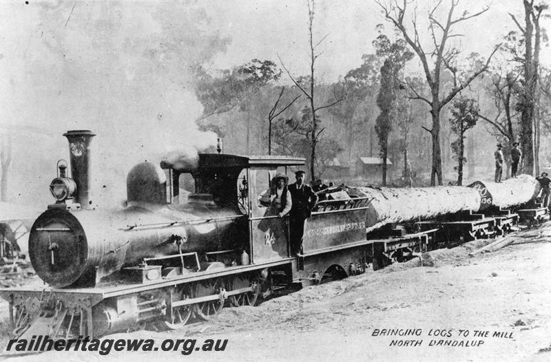 P06697
EX WAGR M class 24, Whittaker Brother's mill, North Dandalup, on log train
