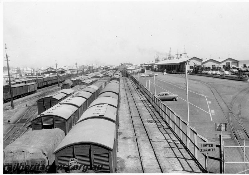 P06743
Yard, Fremantle, looking west, taken at 12.40 pm, E shed in background
