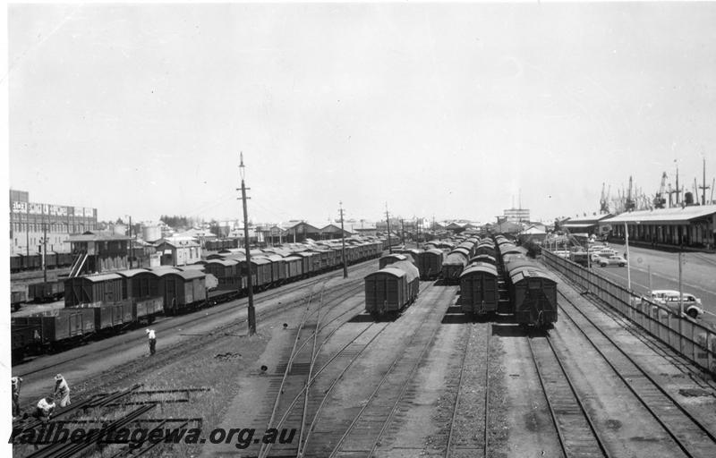 P06751
Yard, Fremantle, looking west, taken at 12.40 pm, E shed in background
