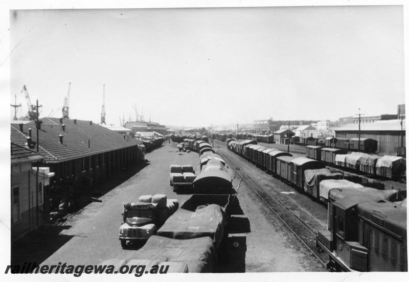 P06759
Yard, Fremantle, looking east, passenger terminal in background, taken at 12.40 pm, Y class shunting
