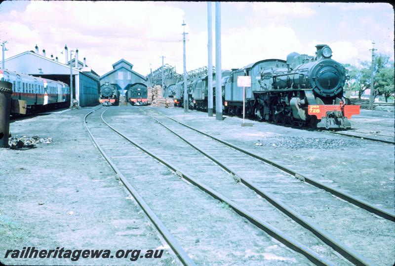 P06860
Overall view of the east end of the East Perth Loco Depot, PMR class 728 heading a line of locos
