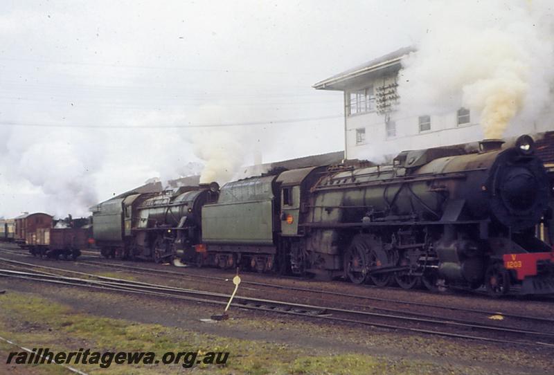 P06870
V class 1203, V class 1215, signal box, Brunswick Junction, SWR line, side and front view
