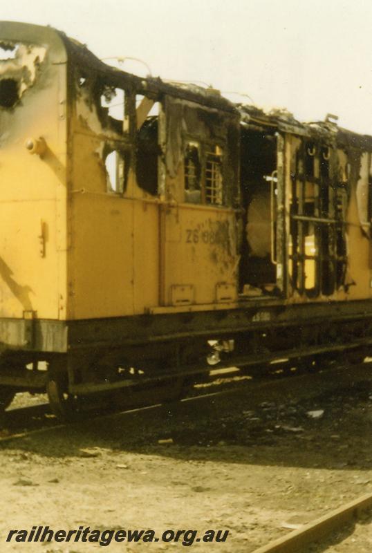 P06871
ZS class brakevan, burnt out, Bunbury
