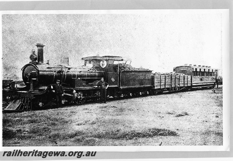 P07566
R class loco, RA class wagon, carriage, special train carrying divers and equipment to Coolgardie to rescue the trapped miner Varischetti at Bonnie Vale
