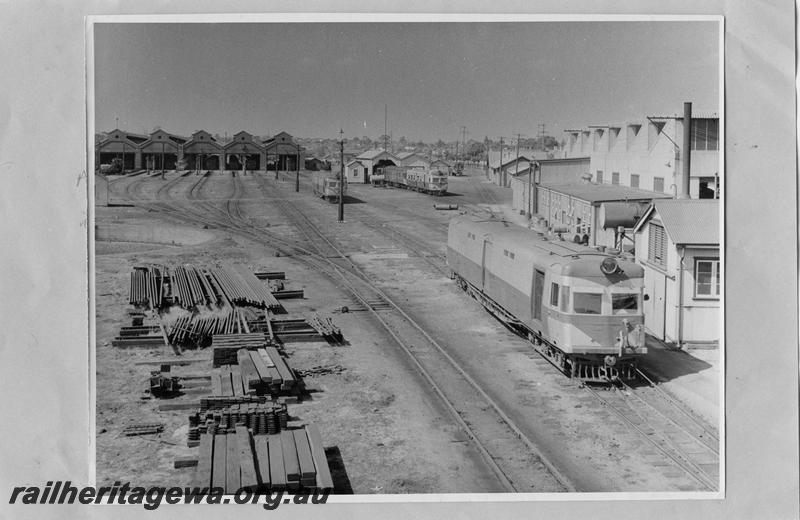 P07803
ADF class unnumbered, East Perth loco Depot, elevated view looking east, same as P6976 but higher quality print
