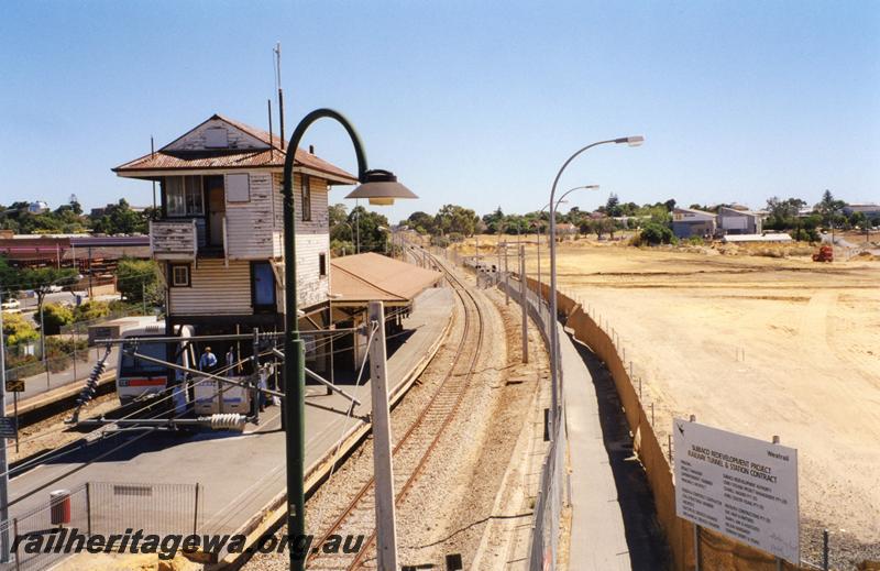 P08338
Signal box, station building, Subiaco, shows the new tunnel covered
