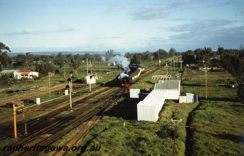P08358
DD class 596, entering Pinjarra station yard, SWR line, ARHS tour train, elevated view looking south
