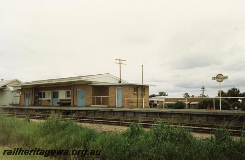 P08517
Cranbrook, station building, platform, nameboard, view from rail side, GSR line.
