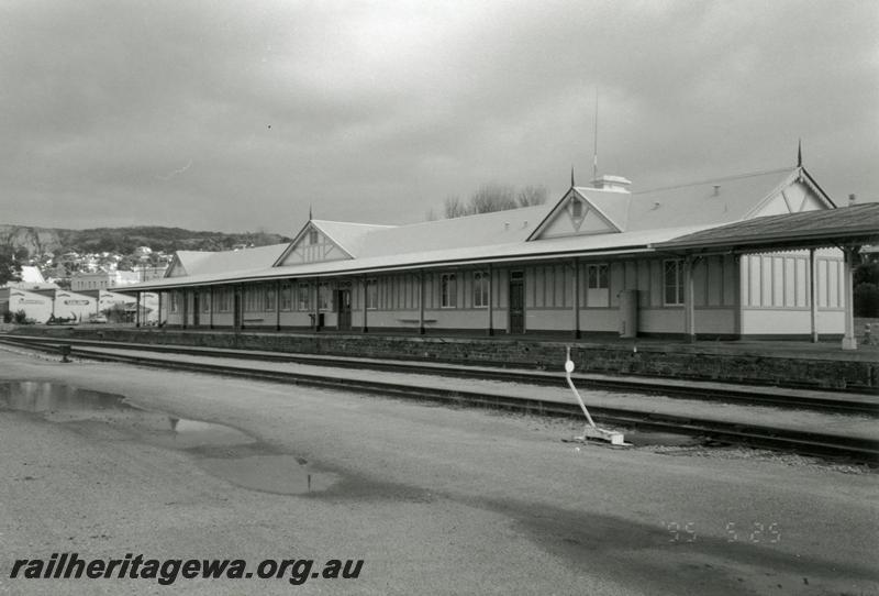 P08536
Albany, station building, platform, view from rail side, GSR line.
