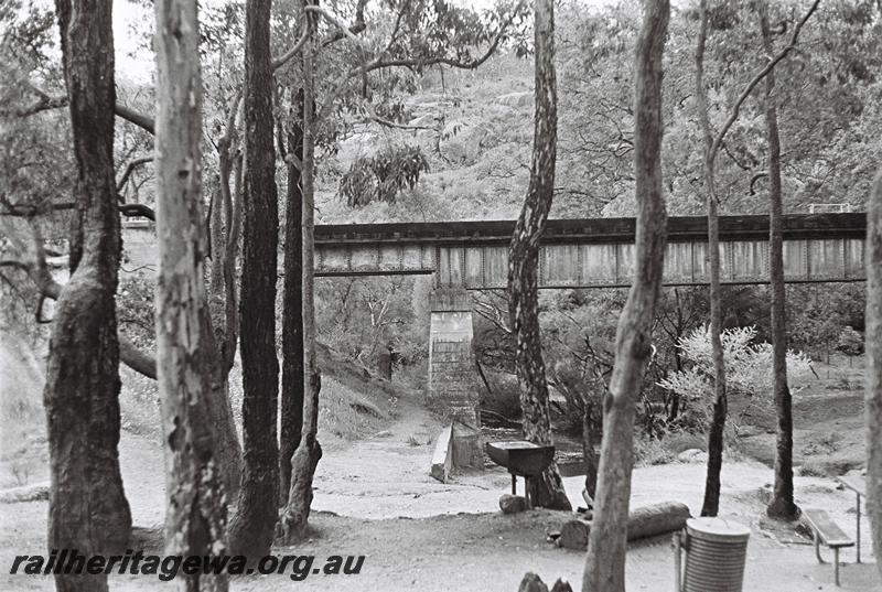 P09215
1 of 3 views of the steel girder bridge at John Forrest National Park on the abandoned ER line, side view through the trees.
