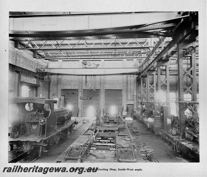 P13383
27 of 67 views taken from an album of photos of the Midland Workshops c1905. Block Three, - Interior erecting Shop, South west Angle.

