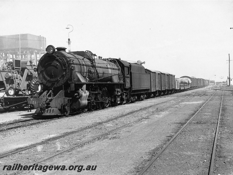 P14603
V class 1221, water tower, goose neck yard lamp, location Unknown, goods train
