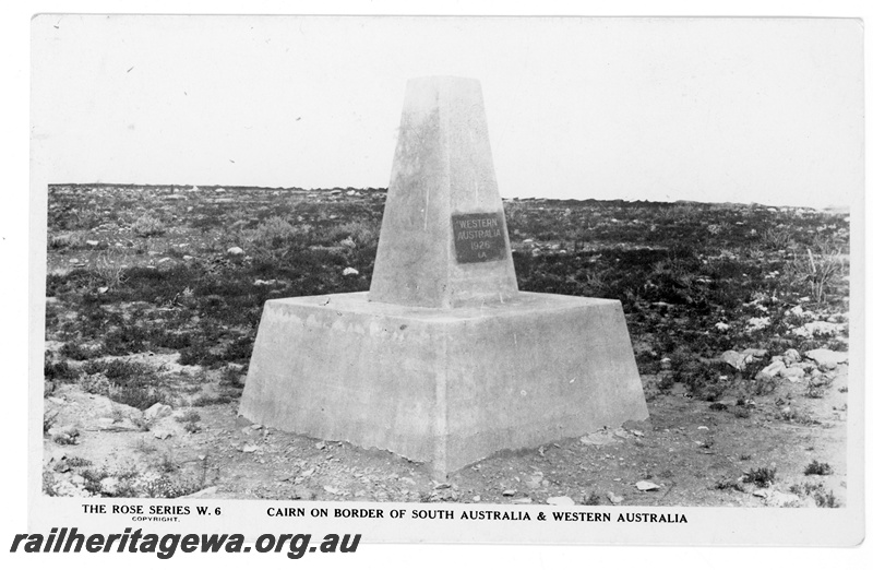 P16821
Commonwealth Railways (CR) - TAR line obelisk marking the WA/SA border. Installed in 1926. 
