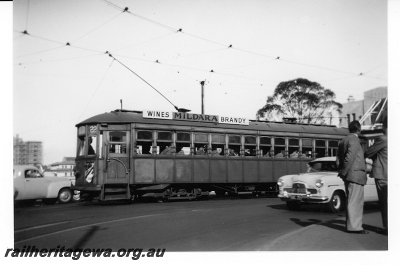 P16904
WA Government Tramways A class tram on Charles Street North Perth route 22. 
