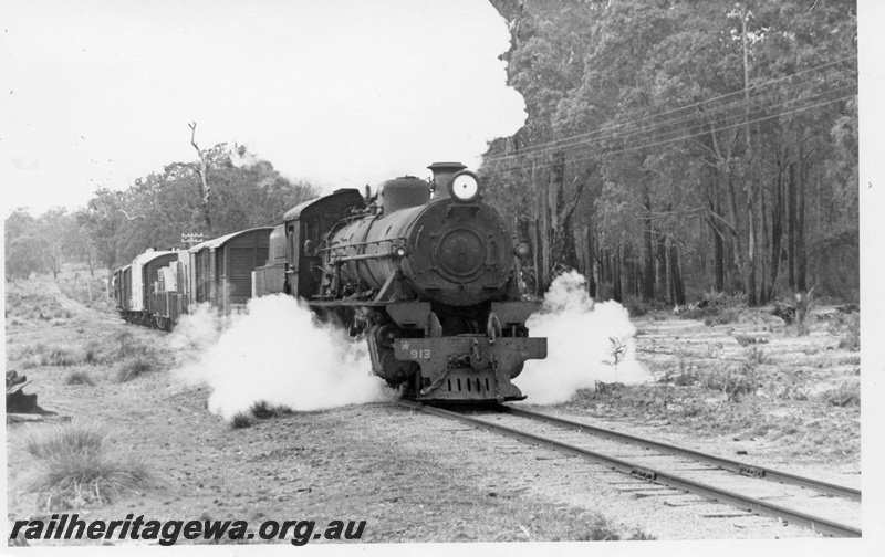 P18573
W class 913, opening steam cocks, on goods train, Lowden Queenwood section, DK line
