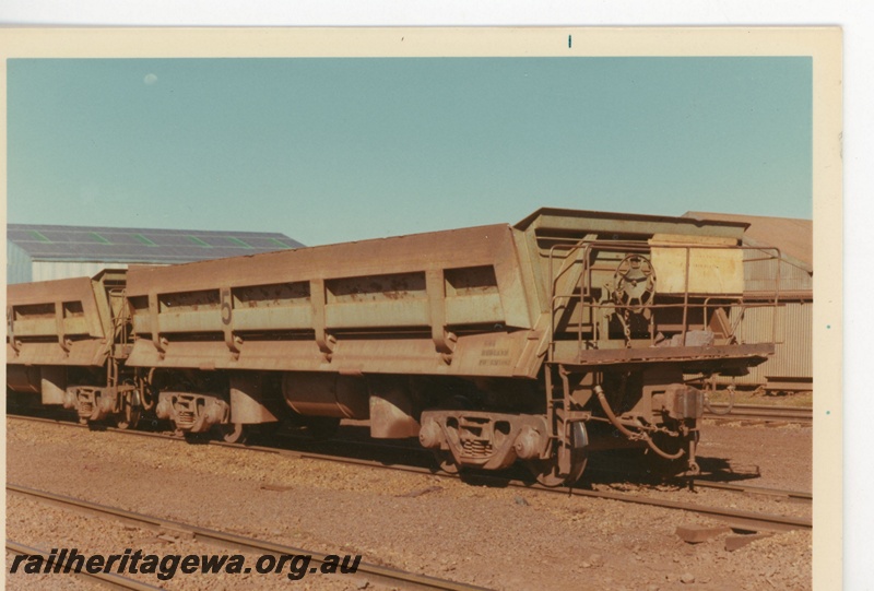 P18875
Goldsworthy Mining (GML) Difco Side Dump Car 5 at workshops Goldsworthy. One of 5 Difco Side Dump Cars owned by Goldsworthy. Used for track maintenance.
