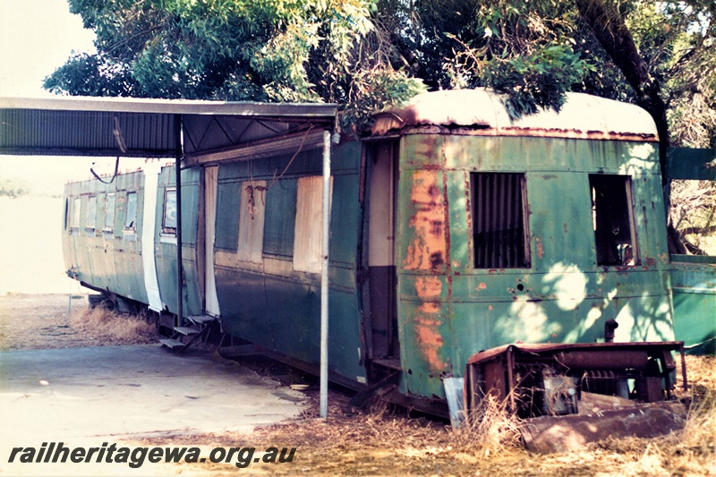 P19023
2 of 2 views of ADU class 582 &583 grounded carriages being used for accommodation on a property near Seabird
