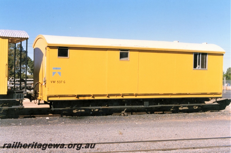 P19436
VW class 537, ex Z class 537, yellow livery with small blue Westrail logo on the left hand end, Picton, SWR line, mainly a side view
